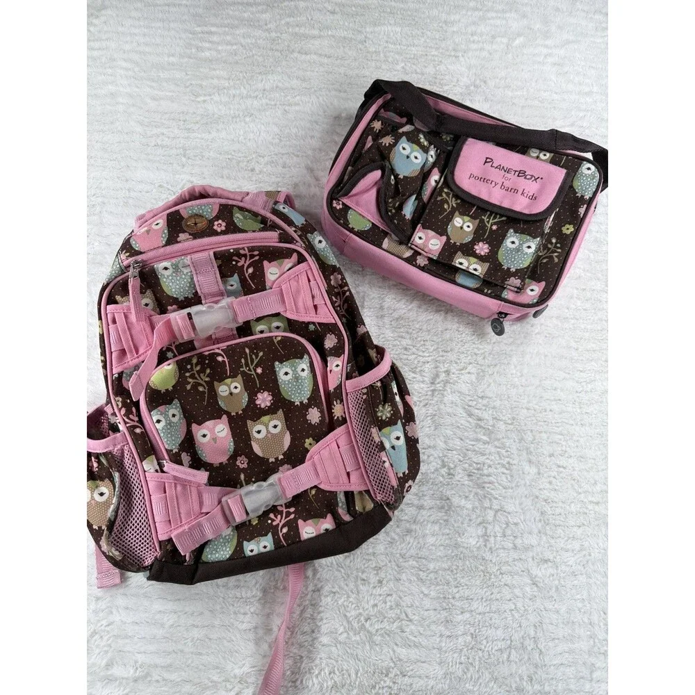 Pottery Barn Kids Mackenzie Chocolate Owl Backpack and PlanetBox Lunch Box Set